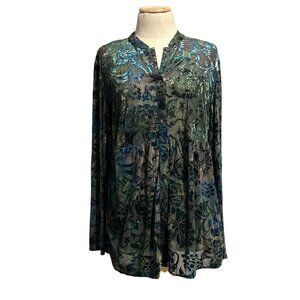 Chicos Women's Size M Velvet floral design Button-Down Long Sleeve Blouse Shirt